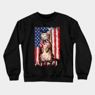 Red White Blue Cats USA Flag Firework 4th Of July Shirt Crewneck Sweatshirt